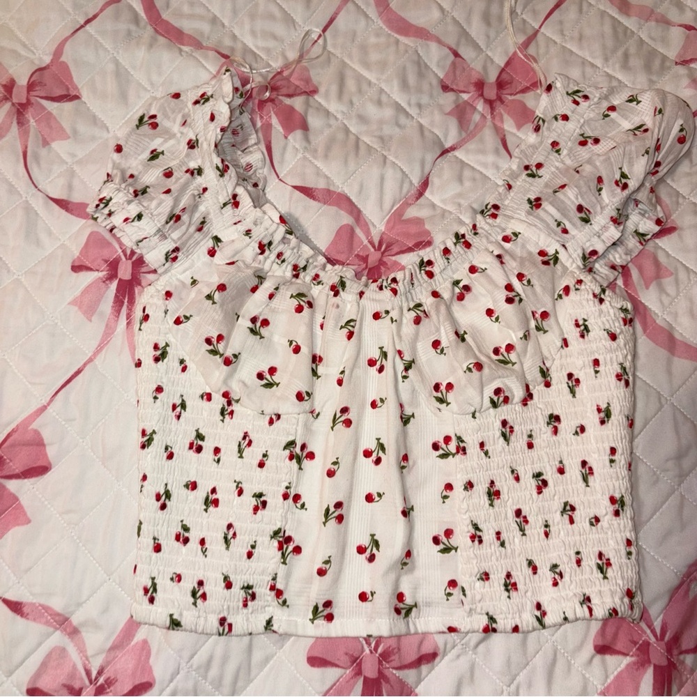 cherry puff sleeve crop top